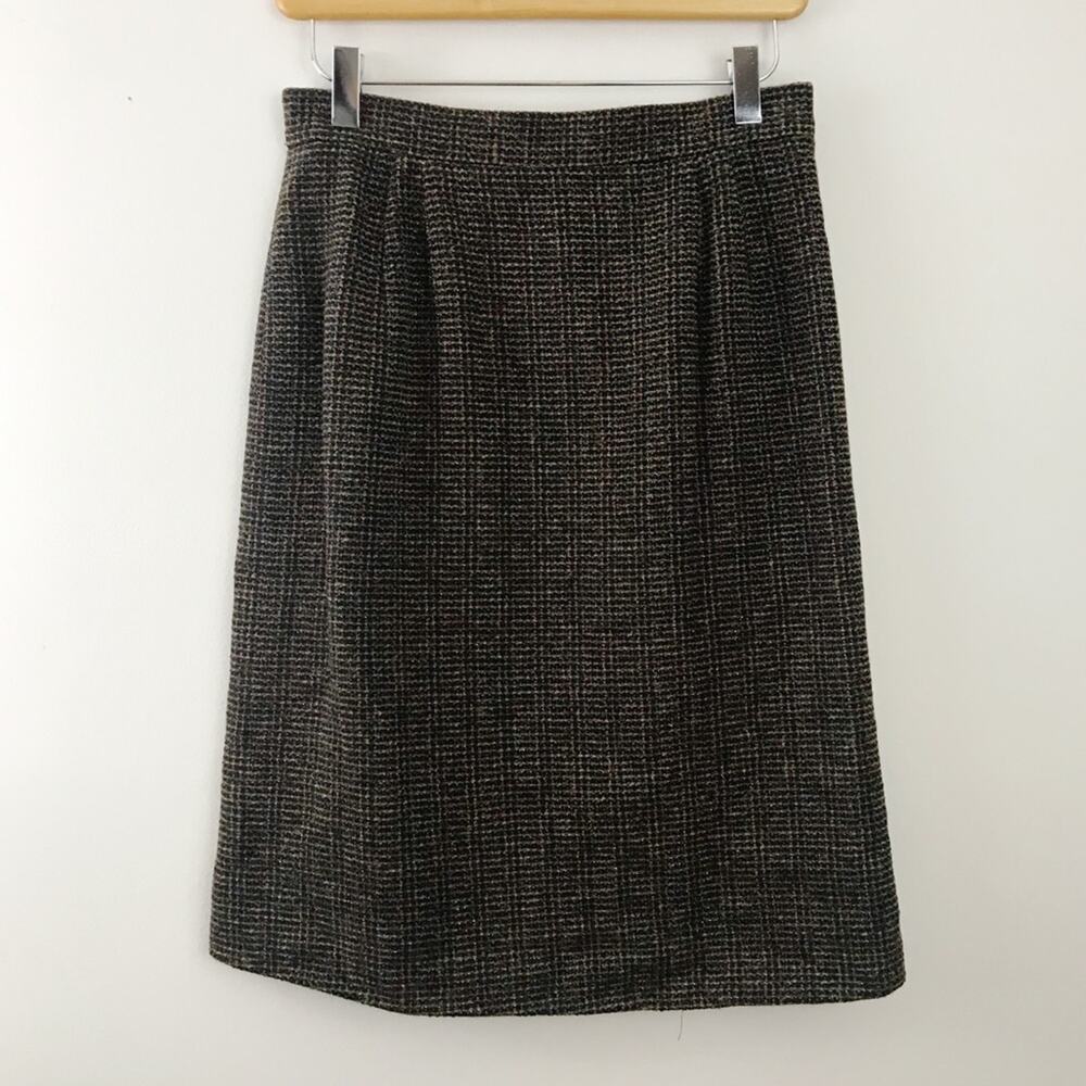 Vintage 90s Emanuel Ungaro Parallele Brown Tweed metallic High Waist Skirt 27 S